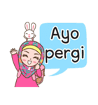 Hijab Girl with Rabbit Doll : Indonesian（個別スタンプ：34）