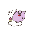 a purple pig,a cloud and house（個別スタンプ：24）