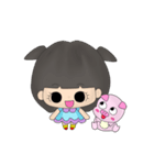 Girl and pink pig（個別スタンプ：1）
