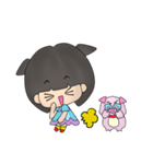 Girl and pink pig（個別スタンプ：5）