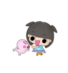 Girl and pink pig（個別スタンプ：32）