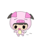 Girl and pink pig（個別スタンプ：40）