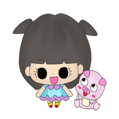 [LINEスタンプ] Girl and pink pig