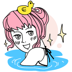 [LINEスタンプ] pink hair ANGEL - SUMMER PARTY