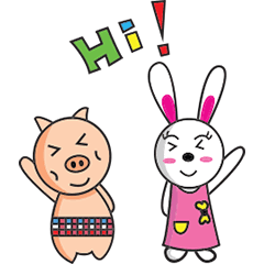 [LINEスタンプ] Piggy ＆ Angie,,Let's have FUN！！！