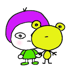 [LINEスタンプ] 無口な女の子と世話好きカエルの子