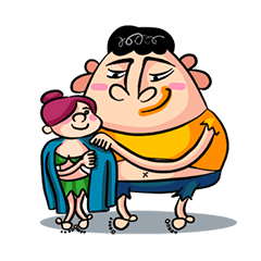 [LINEスタンプ] 丸々太った人 x やんちゃ娘