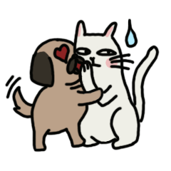 [LINEスタンプ] pug and cat's love story